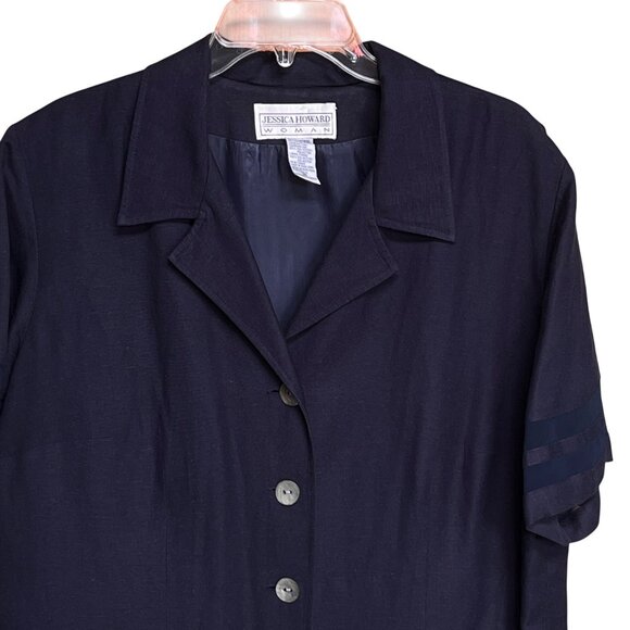 Jessica Howard Navy Blue Button Up Linen Dress Sz 20 Preppy Taillored Academia - Picture 3 of 14